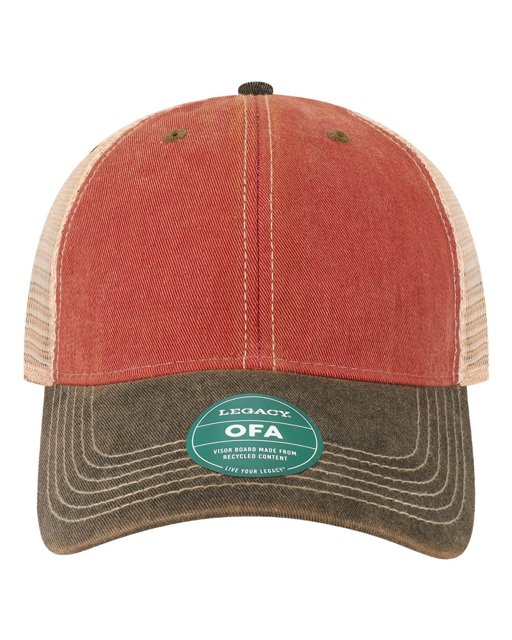 LEGACY Old Favorite Trucker Cap - One Size, Black/Cardinal/Khaki, Unstructured Mesh Back